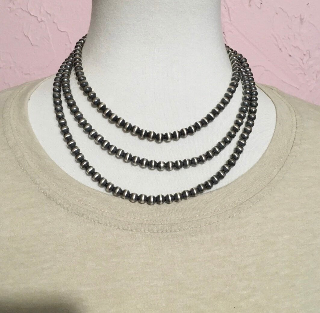 6mm Sterling Silver Bead, Necklace, Oxidized Sterling Silver, Classic Western Jewelry, small beads, Southwest Pearls