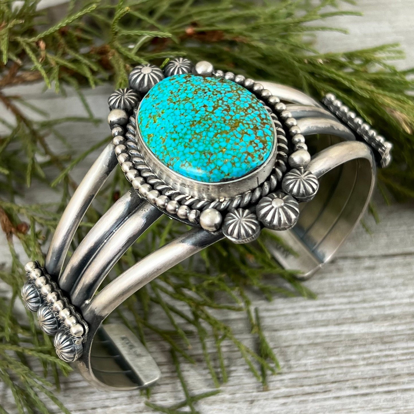 7" Kingman Spiderweb Turquoise Sterling Silver Cuff Bracelet, Michael Calladitto, Navajo Artist Handmade signed