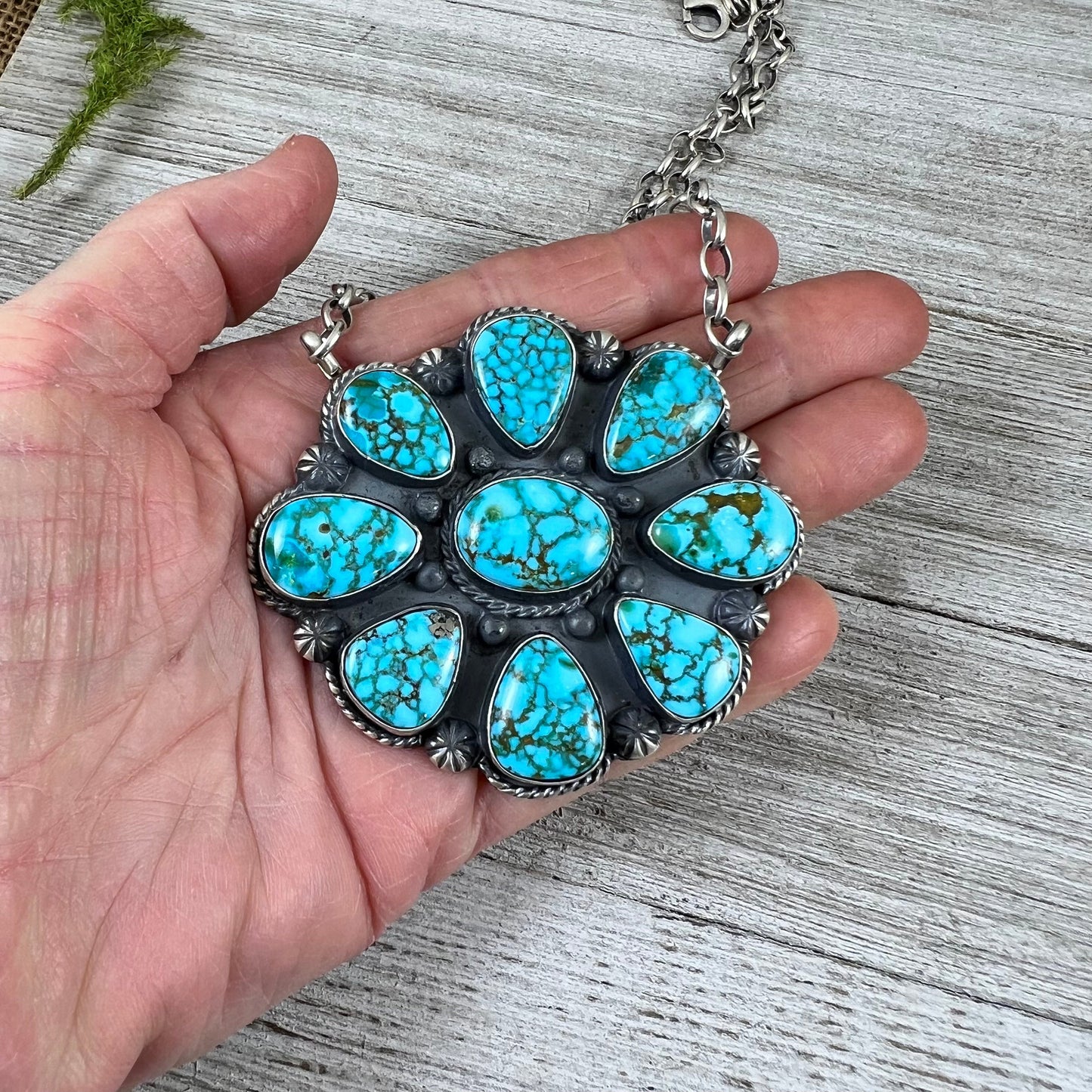 Beautiful Kingman Spiderweb Cluster 18” necklace, sterling silver Jeff James