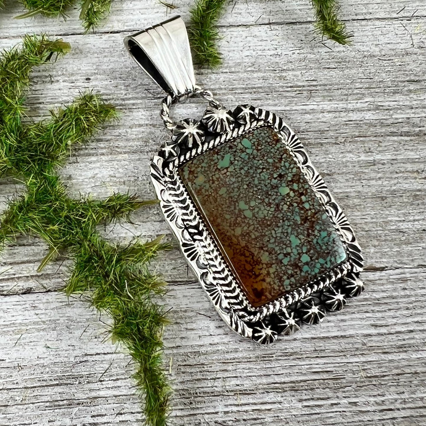 Nevada Spiderweb Turquoise Pendant by Navajo artist Rita Long sterling silver