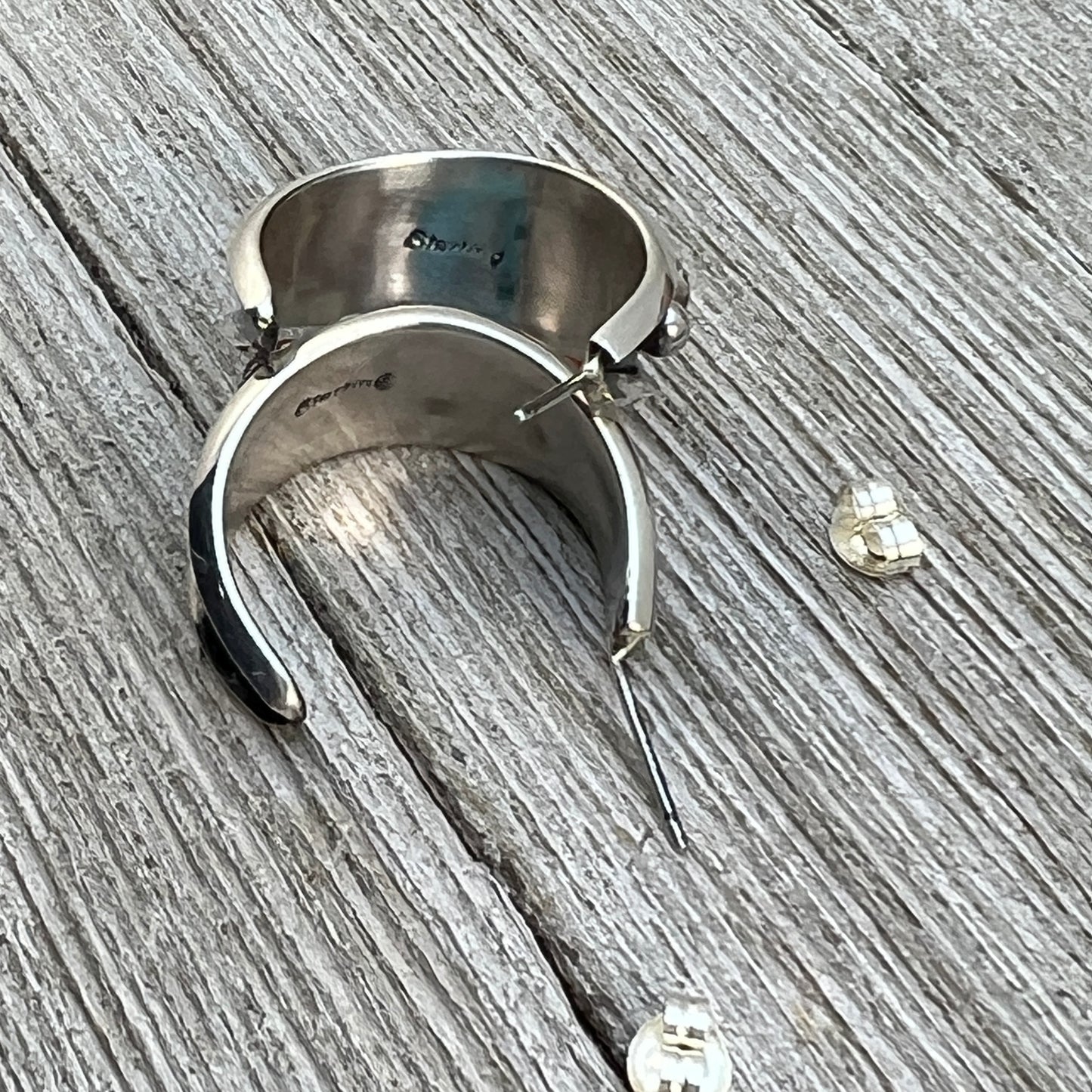 7/8" Turquoise Hoop Earrings Navajo handmade by Paul Largo sterling silver 2