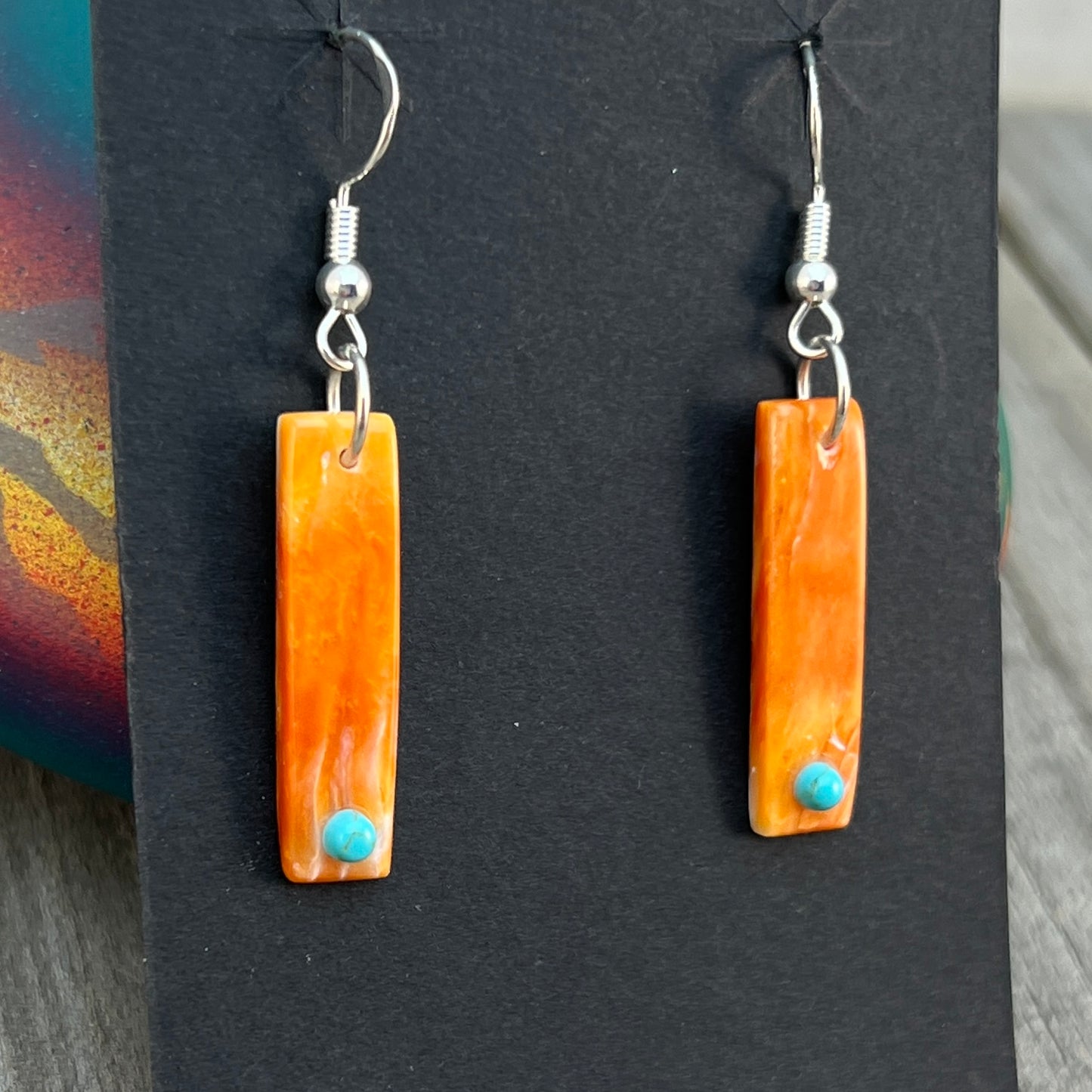 Orange Spiney Oyster Shell Earrings Turquoise Zuni handmade Jesus Espino 678