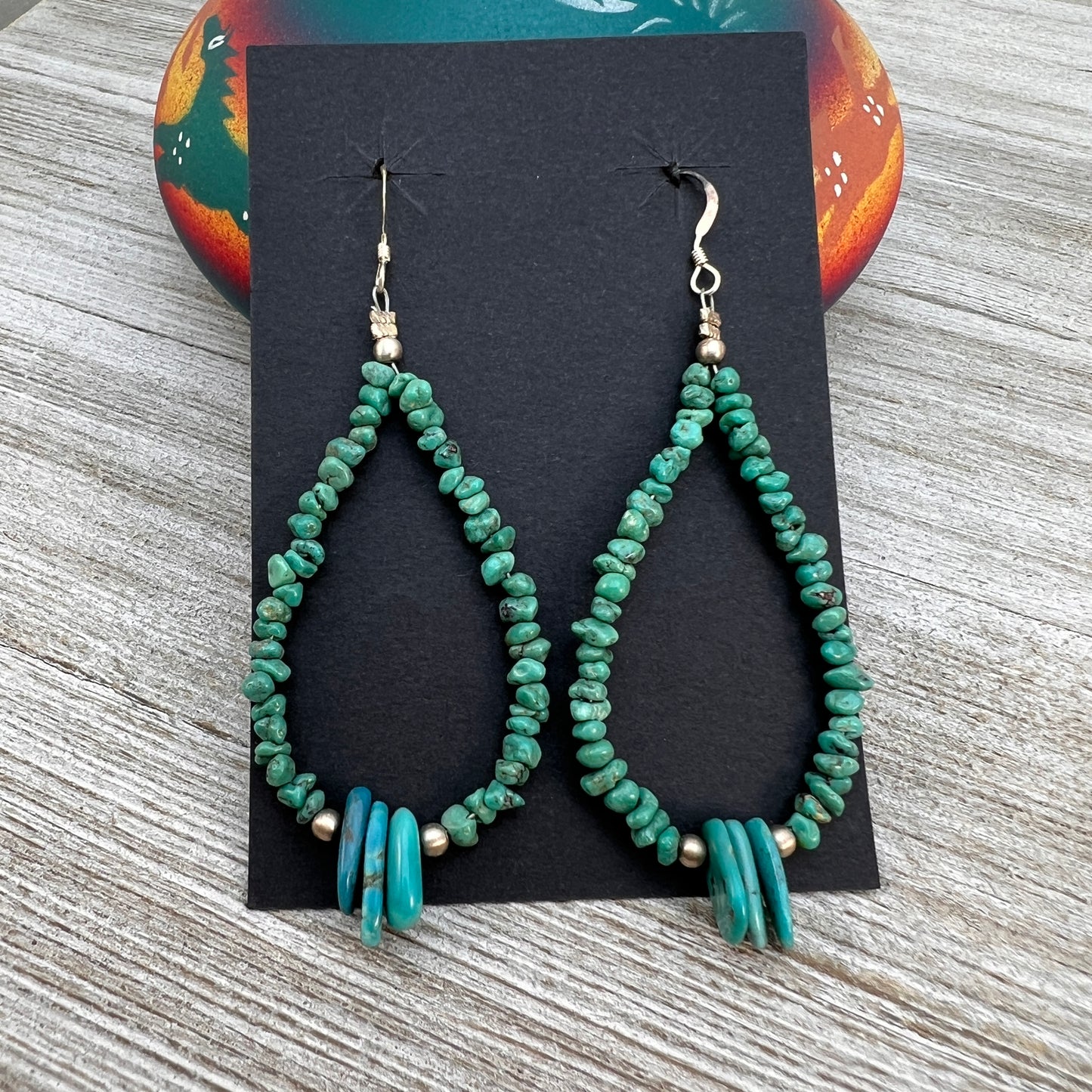 Kingman turquoise earrings 1, boho raw nuggets chips with tab turquoise drops