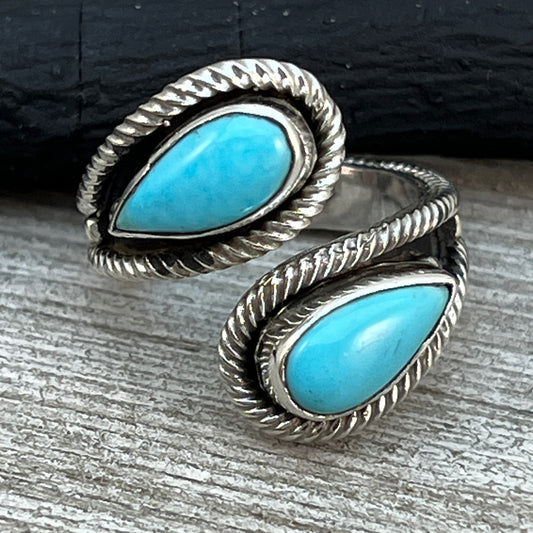 Size 8.25 Light Blue Turquoise Wrap Sterling Silver Ring handmade Kenny Lonjose