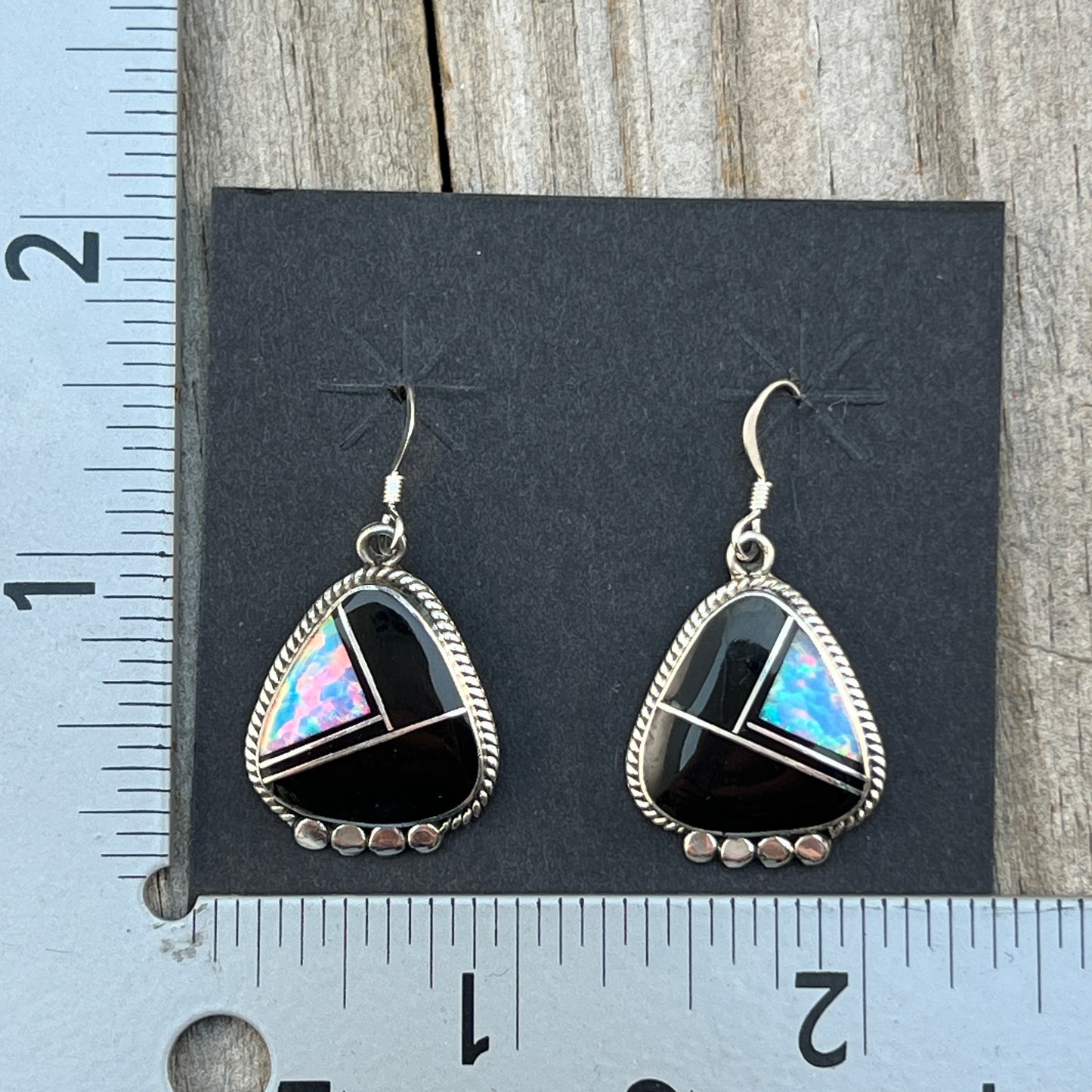 Modern Green Black jet opal inlay Earrings Sterling Silver James Manygoats Navajo 672