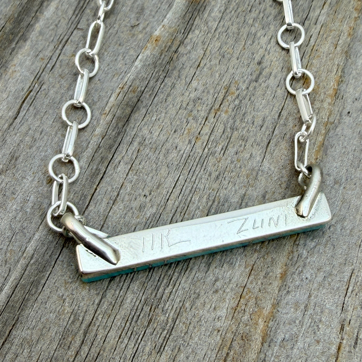 22" Turquoise inlay bar necklace Zuni handmade MaDerral Kallestewa 2