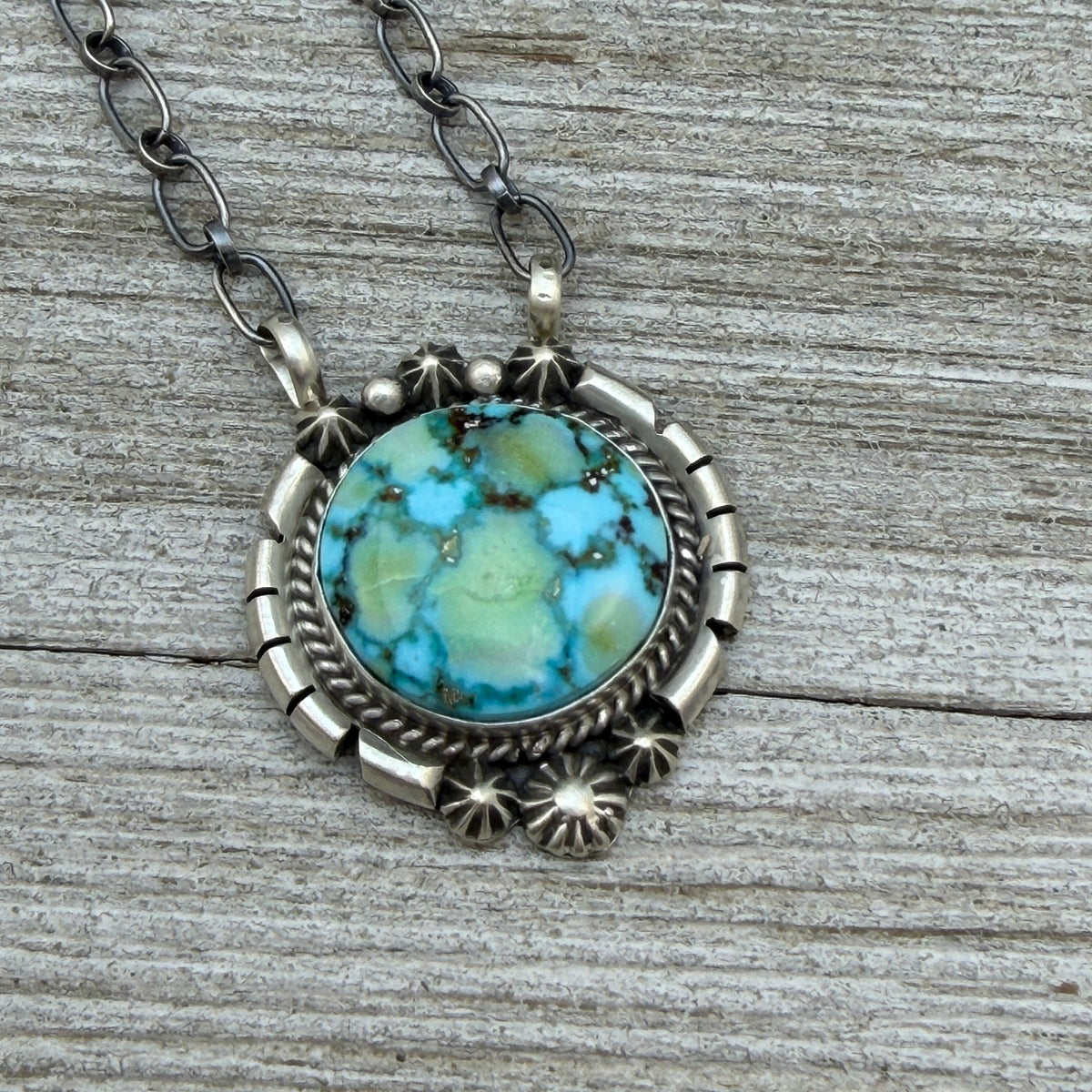 Sonoran turquoise station necklace Sterling Silver Navajo Samuel Yellowhair NK39