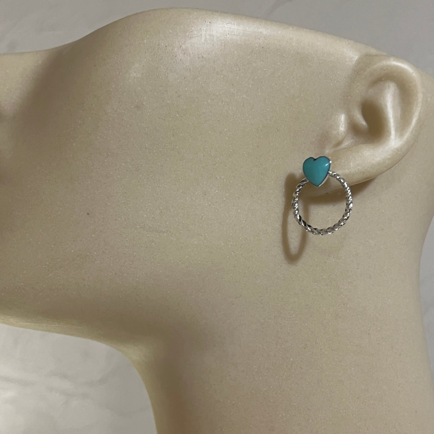 Turquoise Heart Hoop Earrings, Sterling Silver Navajo Sonyei Coho