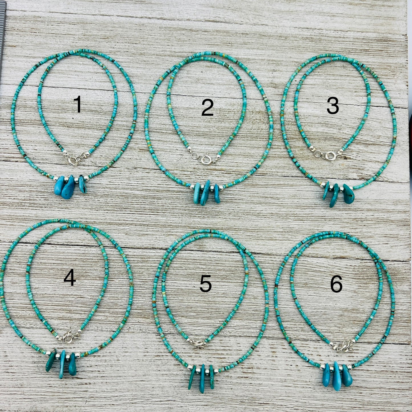 17 1/2" Blue Kingman turquoise heishi necklace with teardrop beads Doreen Jake Navajo