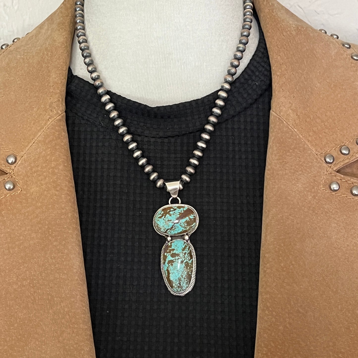 Natural #8 turquoise pendant Burt Francisco Sterling Silver Navajo Handmade 569