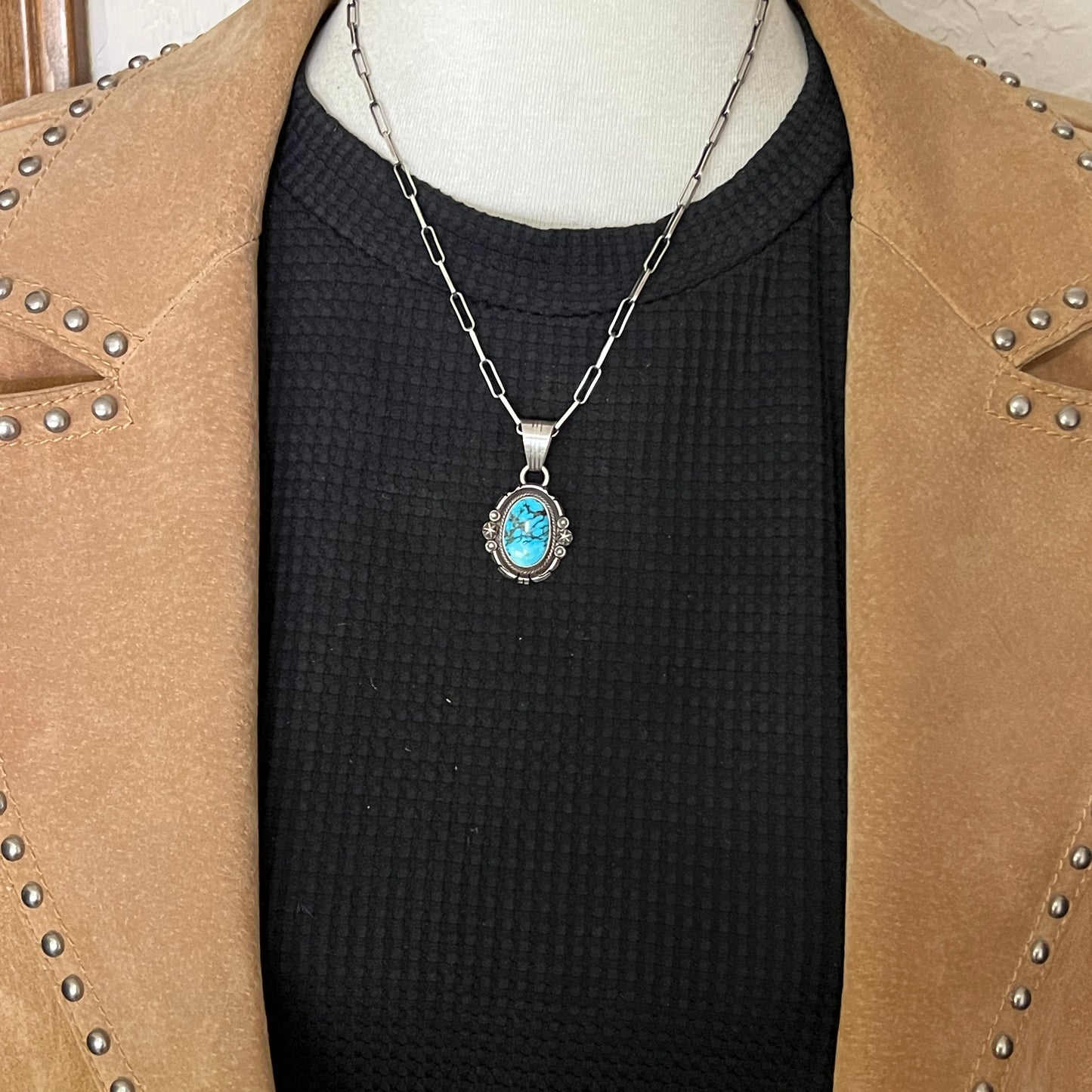 Kingman Turquoise pendant sterling silver Marita Benally Navajo 747