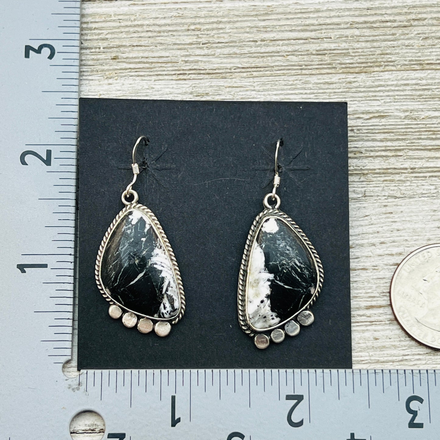 White Buffalo stone dangle earrings sterling silver Sharon McCarthy Navajo ER52