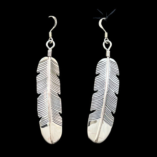 Sterling Silver handmade hand stamped Feather Earrings Sterling Silver Joe Mace 637