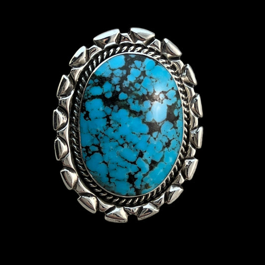 Size 11 Large Blue Kingman spiderweb turquoise statement ring Sterling silver Navajo