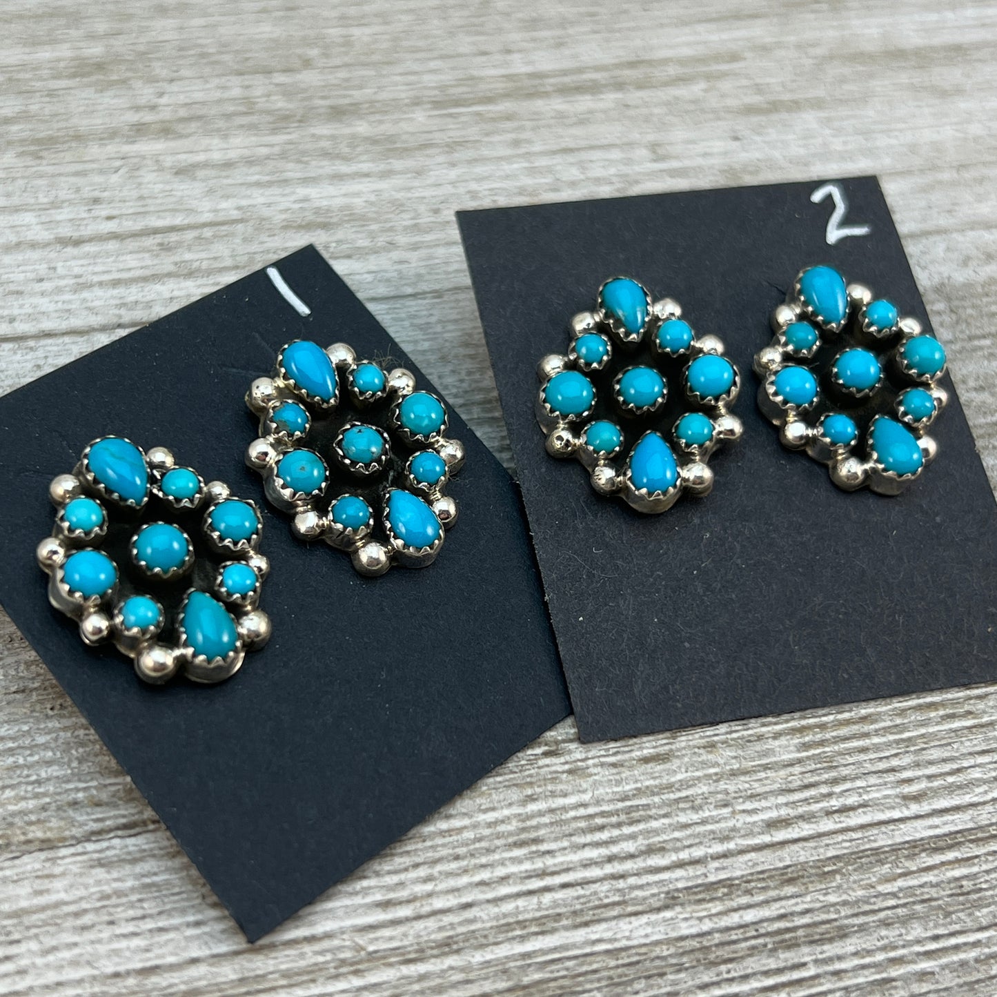 Small Turquoise Cluster Stud Earrings Navajo Tina Jones Sterling Silver