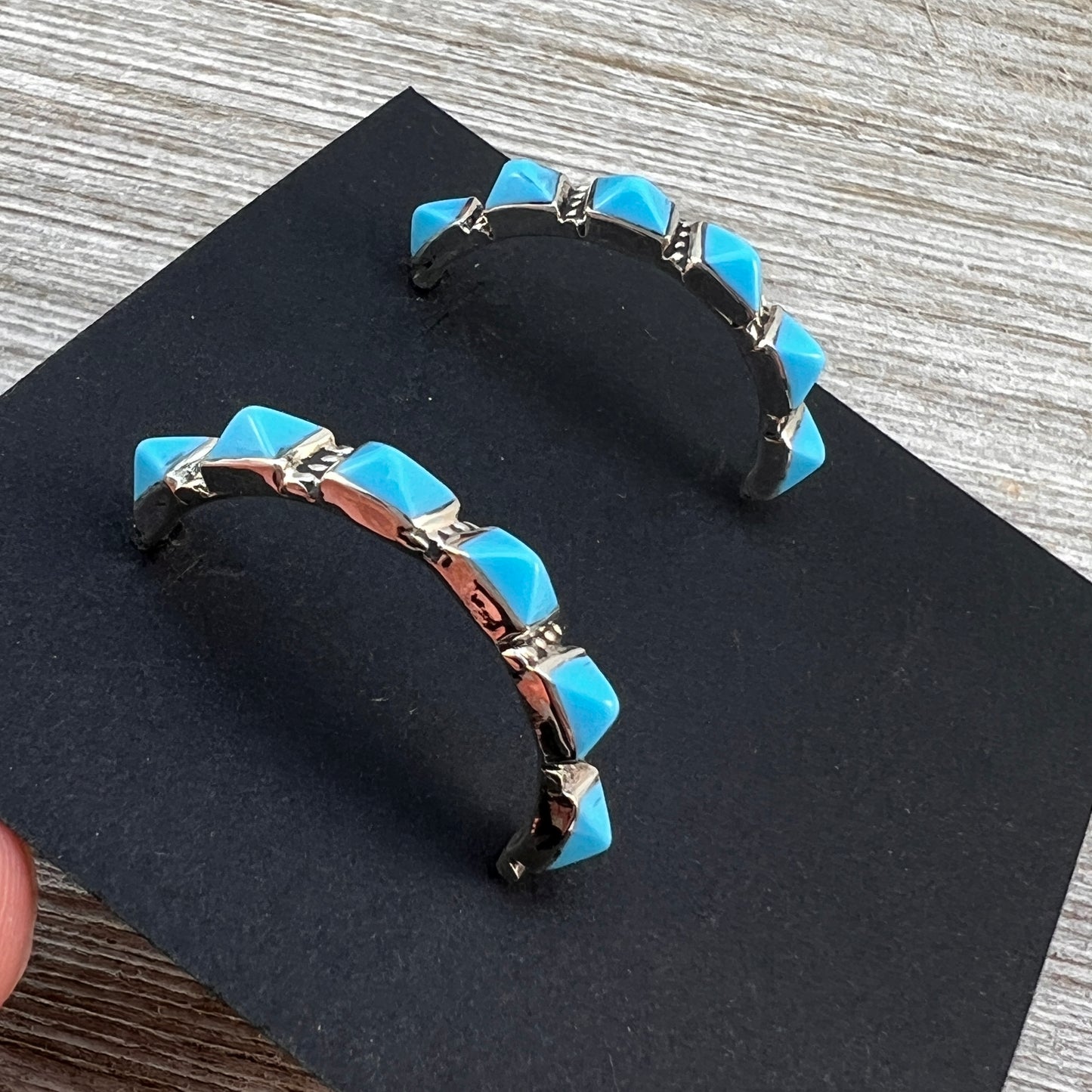 modern spike turquoise hoop earrings, Zuni Martin Chavez, sterling silver