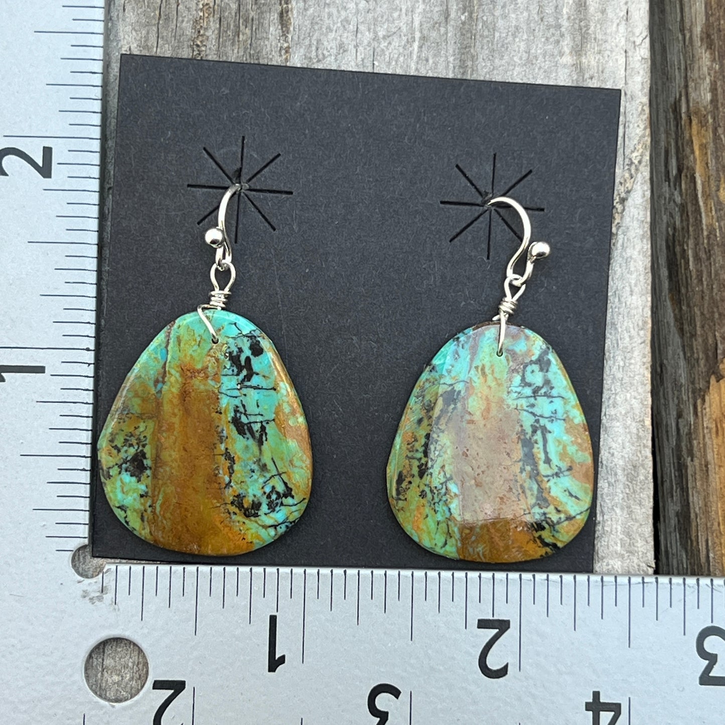 Green Kingman Turquoise slab earrings Ronald Chavez Santo Domingo 617