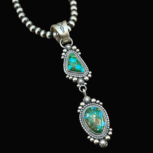 18" Necklace Sonoran Gold turquoise Tom Lewis Sterling silver Navajo 826
