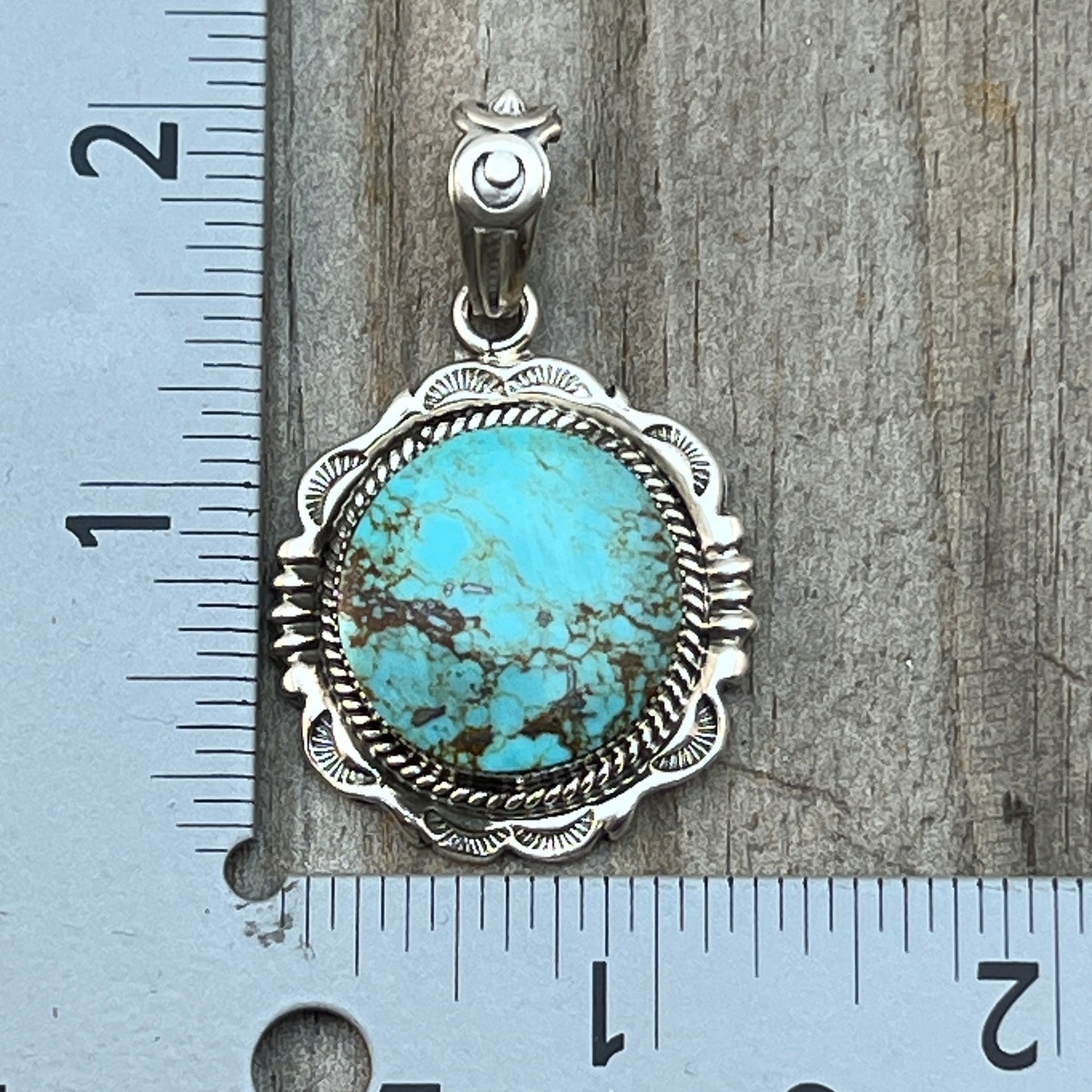 Kingman Turquoise Pendant Sterling silver Navajo handmade Jeremy Delgarito 763