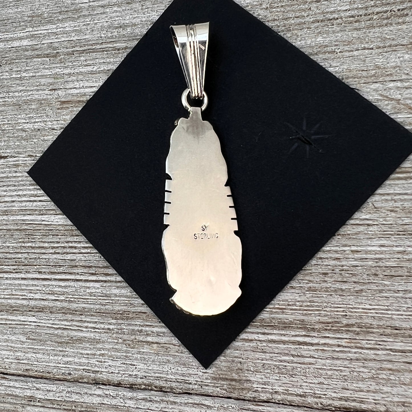 Black Onyx Skinny teardrop Pendant , Sterling silver, Navajo handmade Samuel Yellowhair