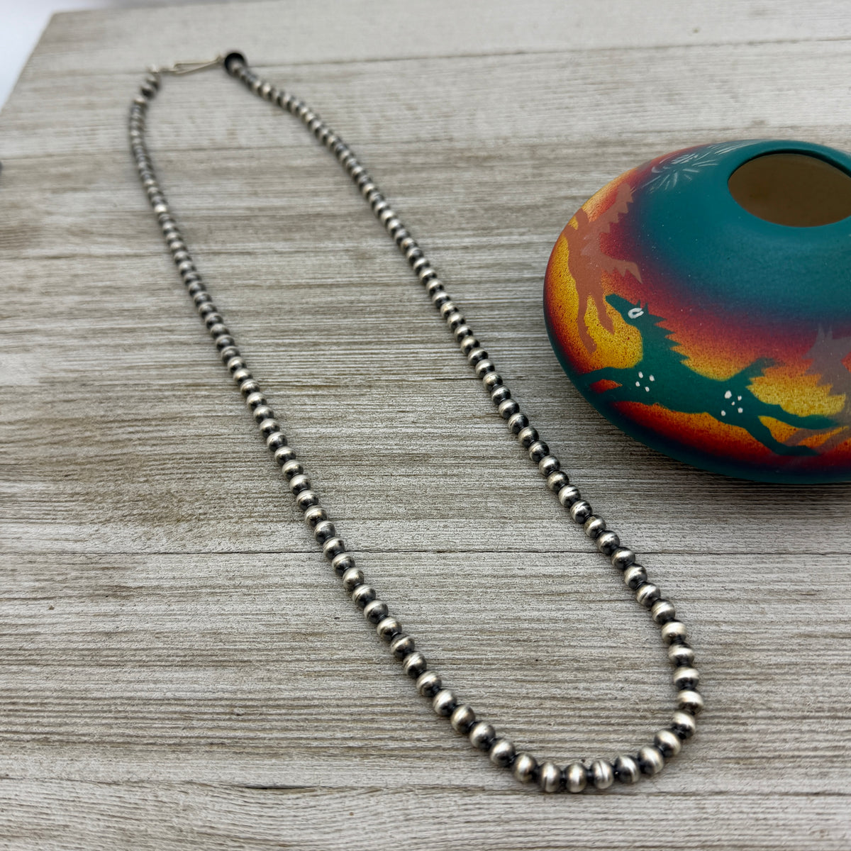 24" Sterling silver Navajo handmade 5mm round bead Pearl necklace Dorinda Mariano signed