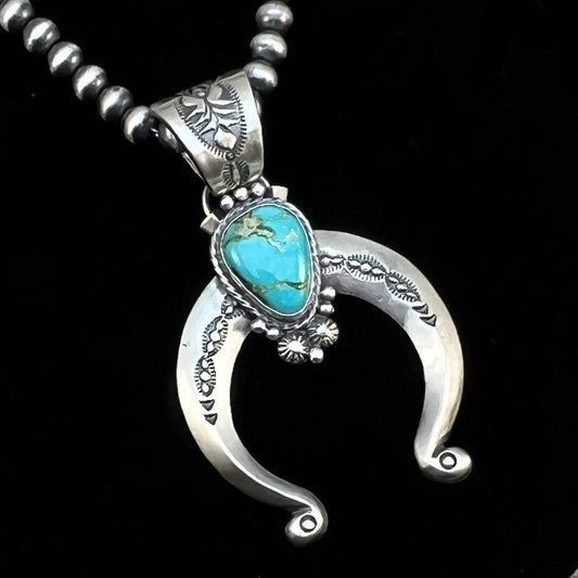 18" Sonoran Gold Turquoise Naja Necklace 6mm Sterling silver beads Samuel Yellowhair 477
