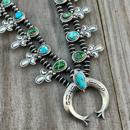 Sonoran Green Turquoise Small Squash Blossom Necklace Adrienne Gordon Navajo 515