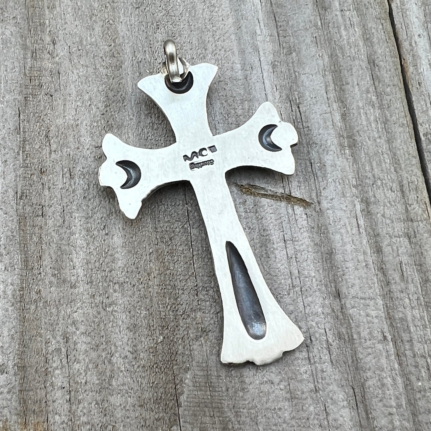 Turquoise Cross Pendant Sterling Silver Navajo handmade Martha Cayatineto 630