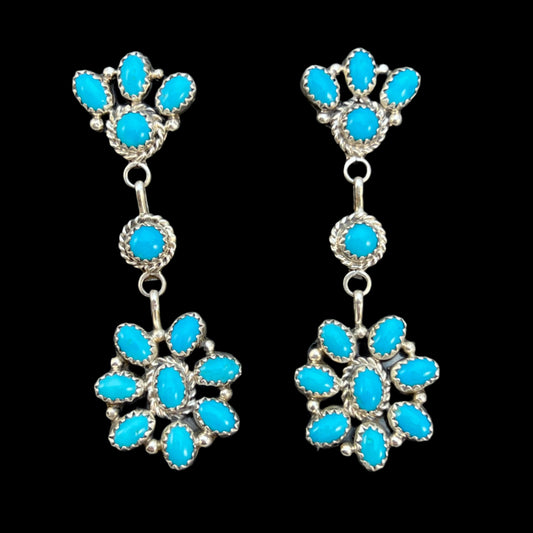 Sleeping Beauty turquoise cluster dangle earrings sterling silver Anna Spencer Navajo