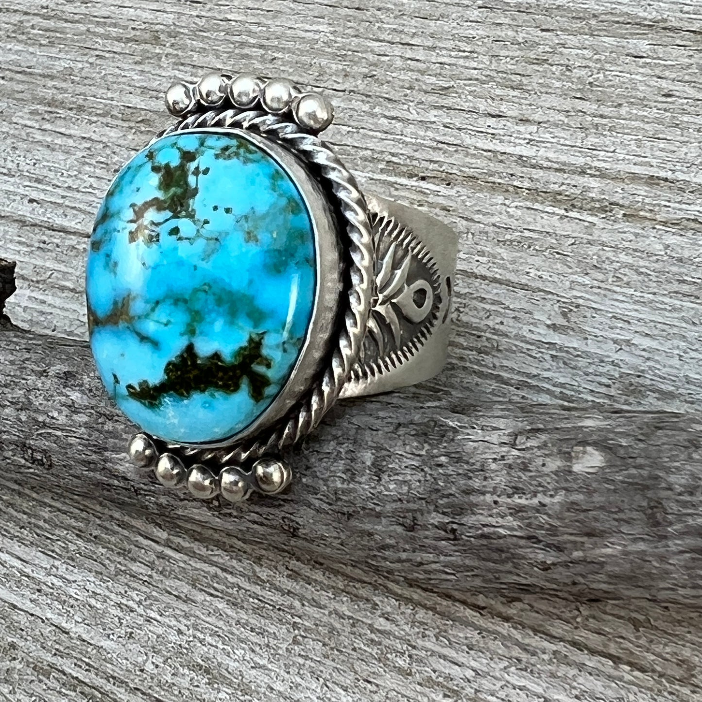 Size 11 Blue Kingman Round Turquoise Ring Sterling Silver Adrienne Gordon