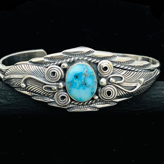 6 1/8" Stamped Navajo sterling silver Turquoise cuff bracelet Darrell Morgan BR76