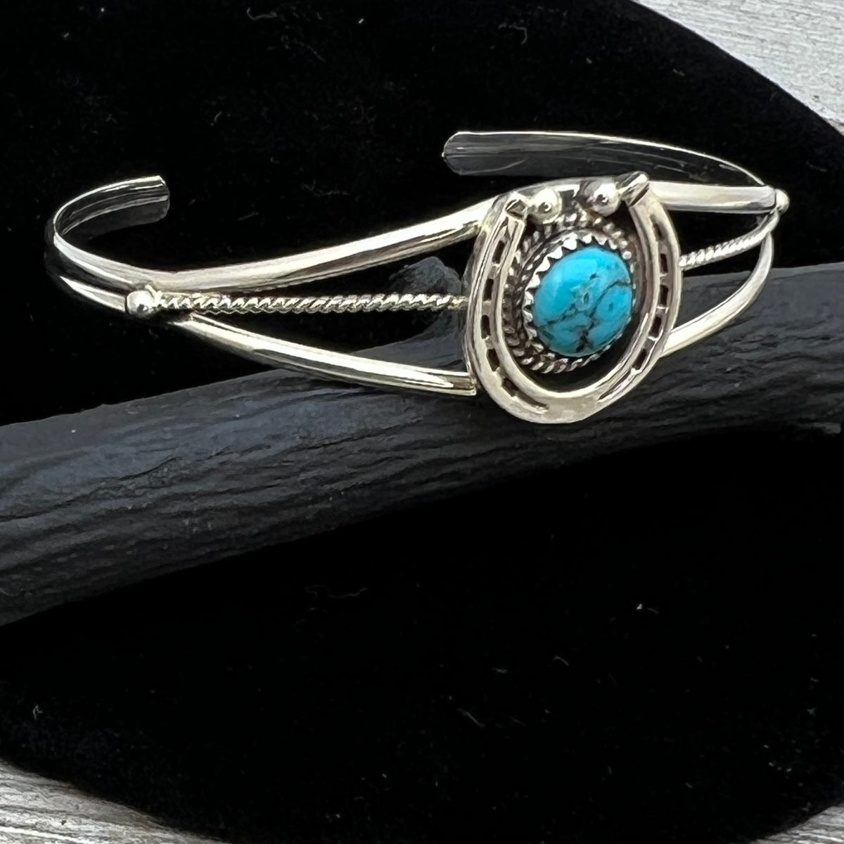 6 1/4" Kingman Turquoise Horseshoe Cuff Bracelet Sterling Silver Letricia Largo BR58