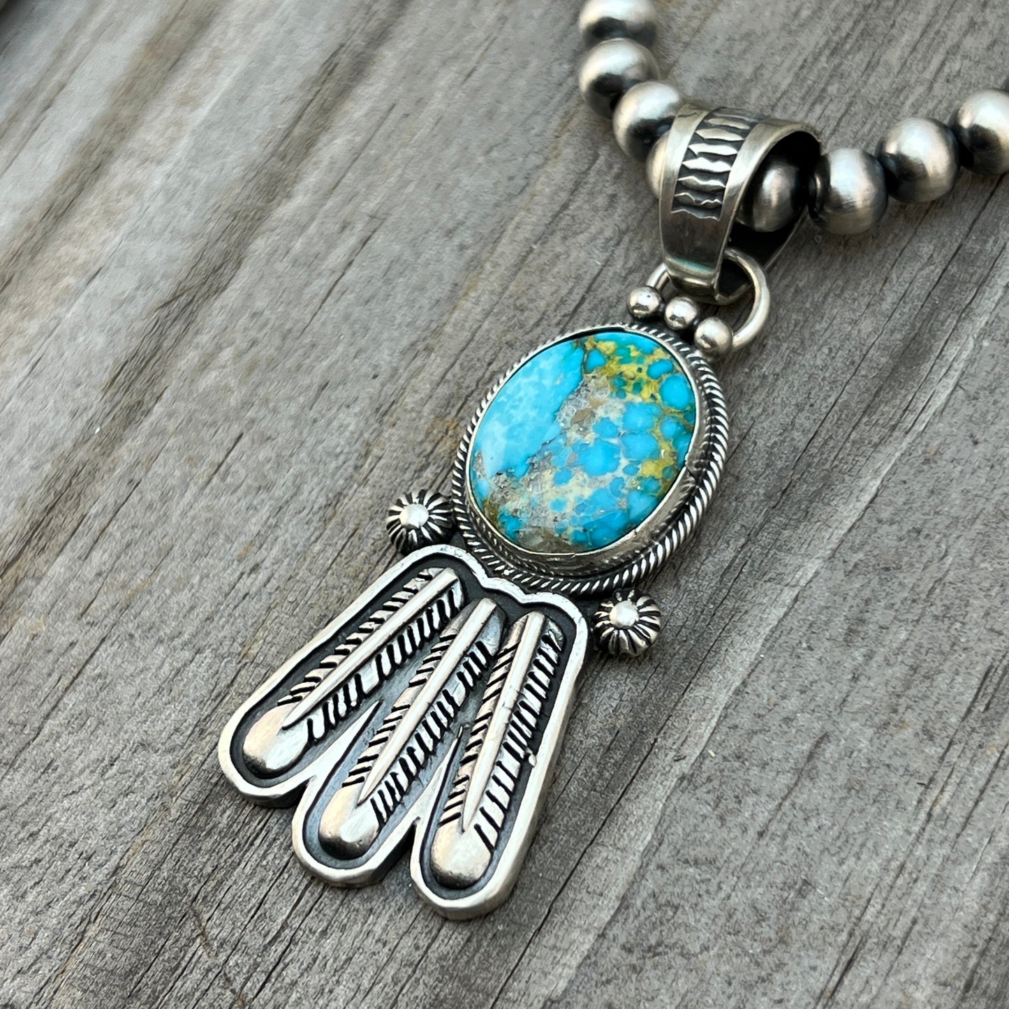 18" Sonoran Turquoise necklace sterling silver 6mm bead Verley Betone Navajo 770