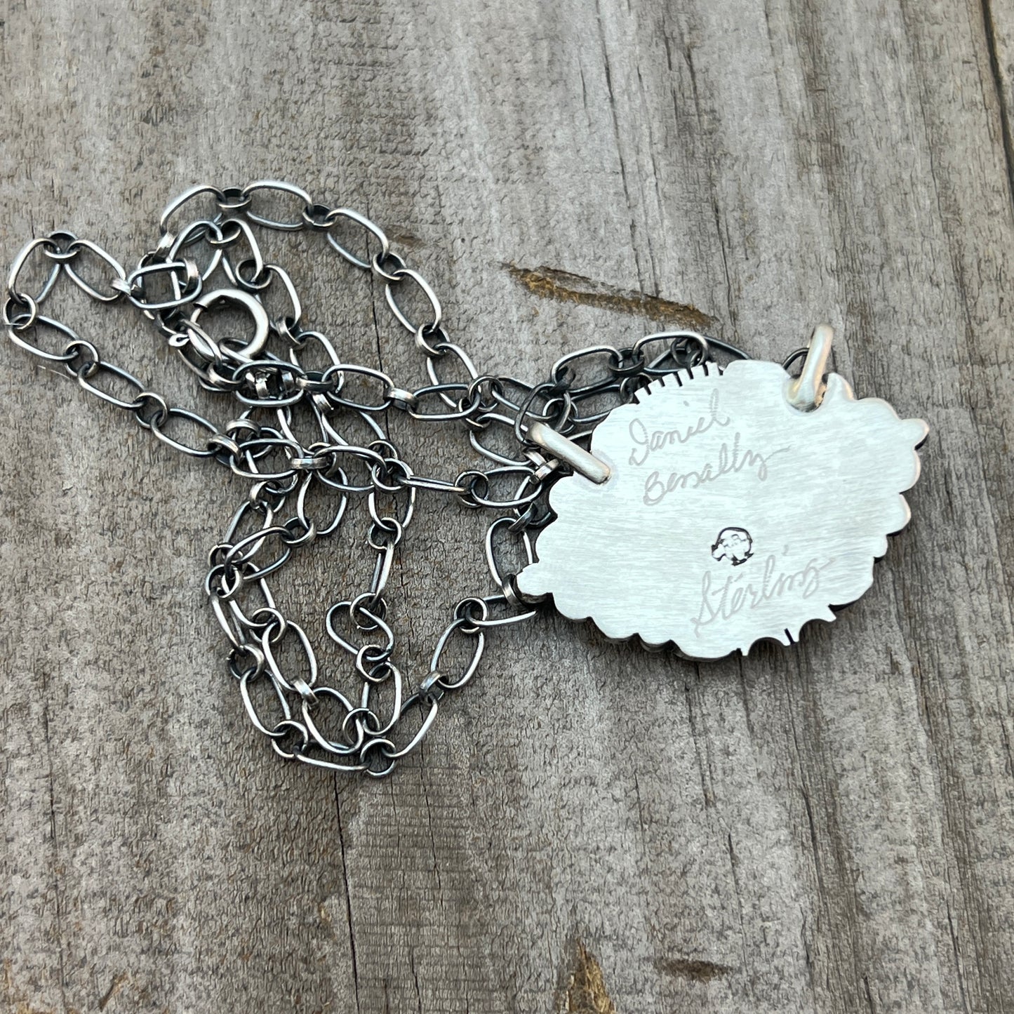 18" Kingman Spiderweb Turquoise Necklace Sterling silver Navajo Daniel Benally 585