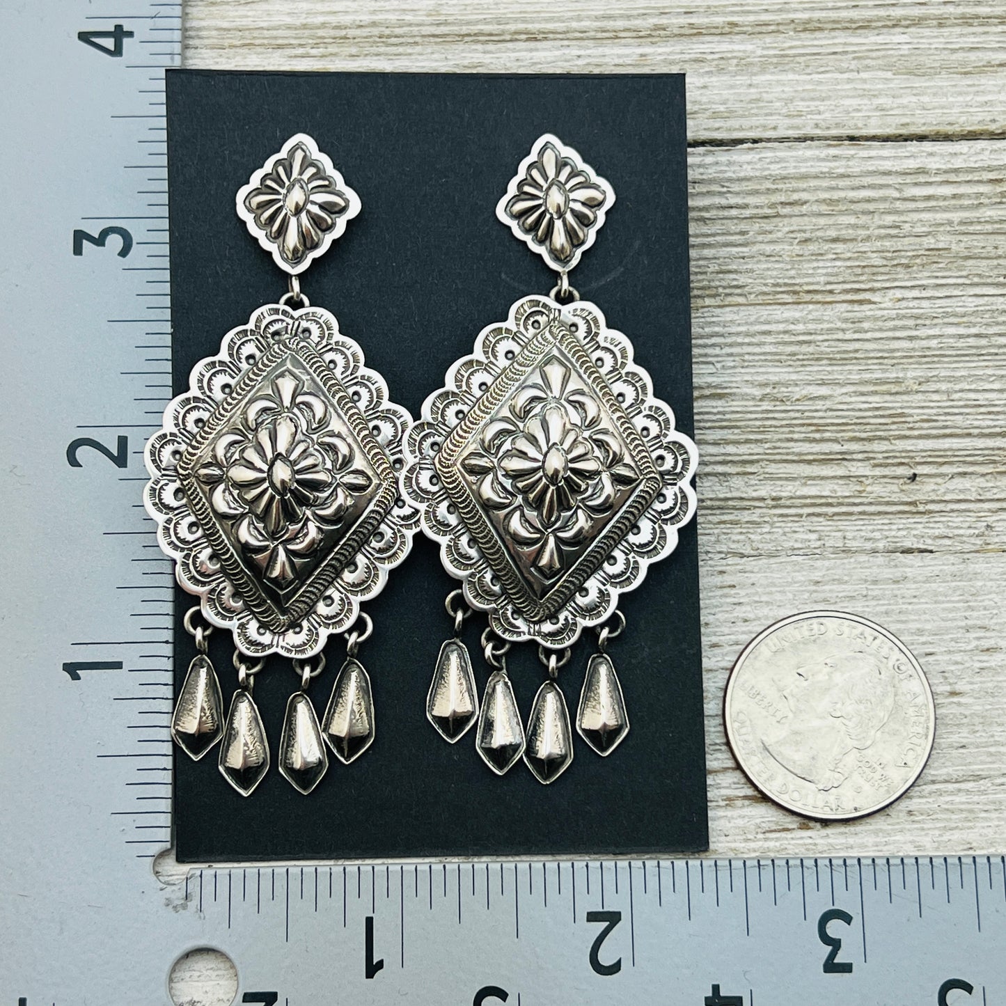 Large Stamped Concho earrings sterling silver Terry Charlie Navajo handmade ER30
