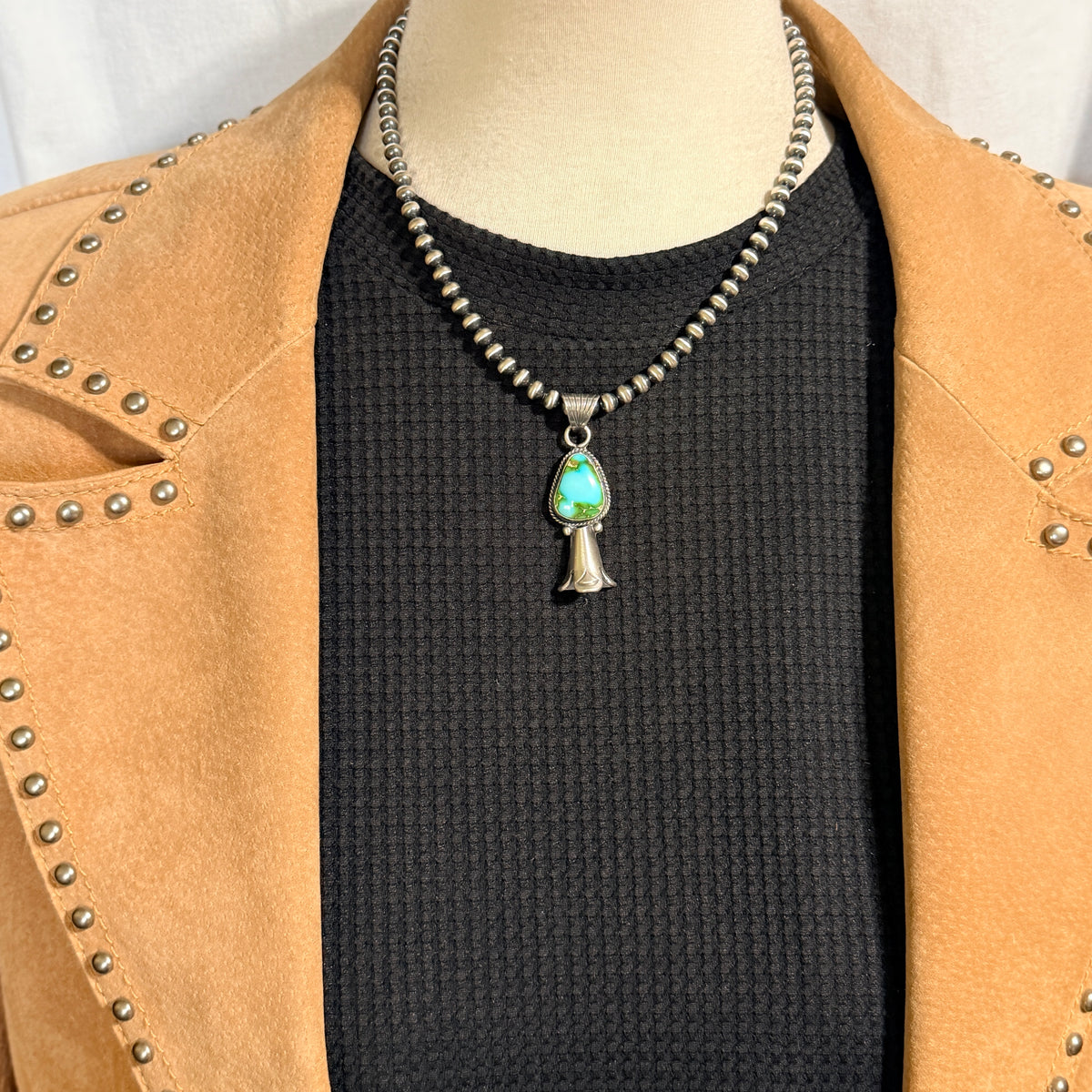 16" Sonoran Turquoise Squash Blossom Necklace Sharon McCarthy Sterling silver NK51