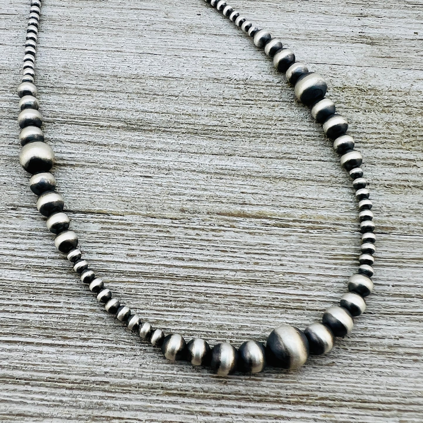13" 14" 15" 16" 17" adjustable choker, Real Sterling Silver, oxidized, 3mm - 8mm Bead Necklace, Western Pearl