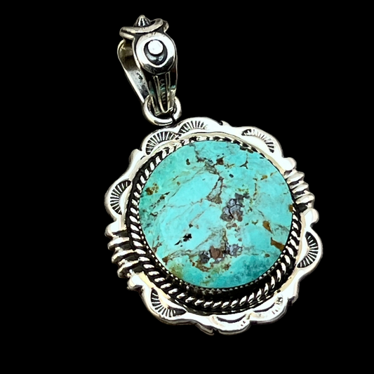 Kingman Turquoise Pendant Sterling silver Navajo handmade Jeremy Delgarito 765