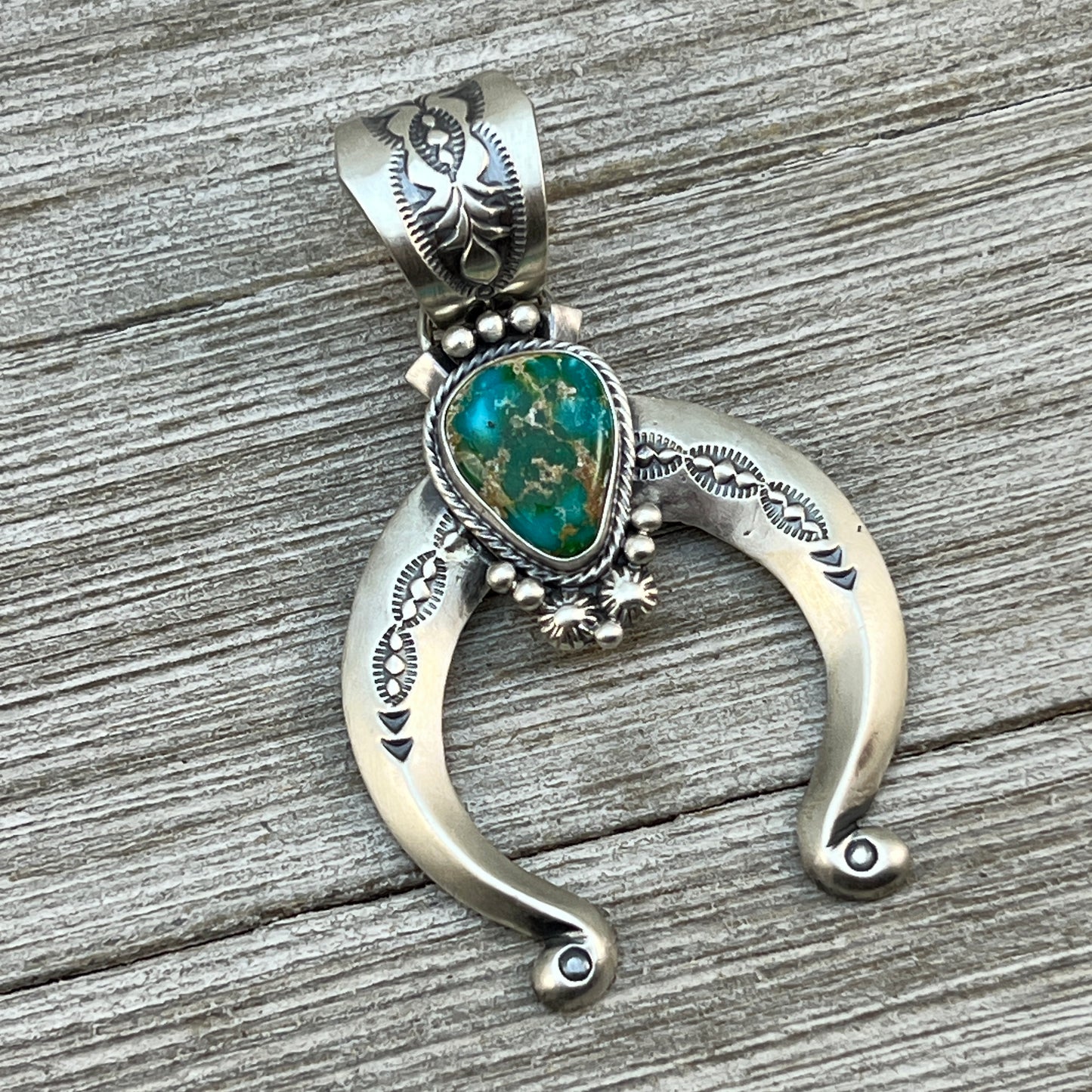 Sonoran Gold Turquoise Naja Pendant Samuel Yellowhair Sterling Silver 604
