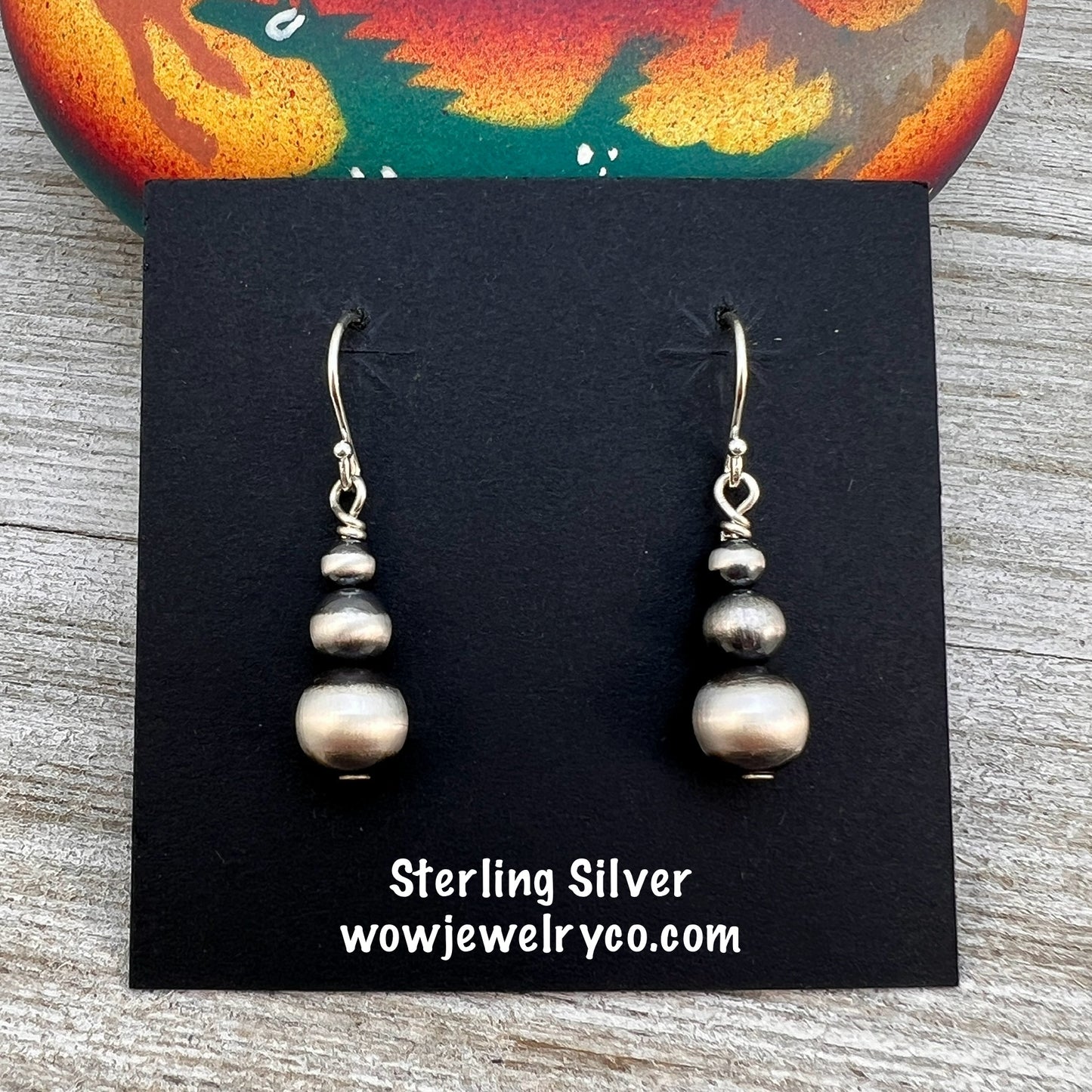 Graduated Sterling Silver Oxidized Pearl Earrings, Southwest Silver beads, 4mm 5mm 6mm