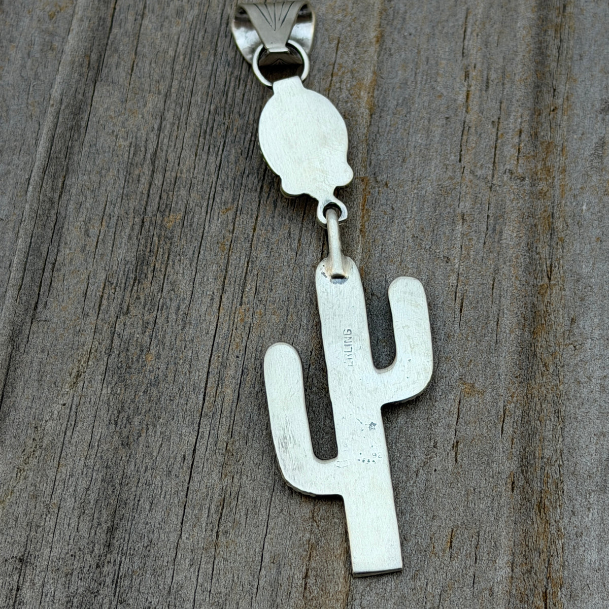 Blue Campitos Turquoise Cactus Pendant Sharon McCarthy Navajo Sterling Silver PD5