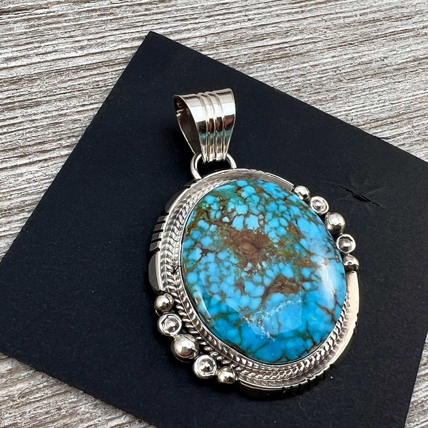 Blue Kingman Turquoise Pendant 2, Sterling Silver Daniel Benally