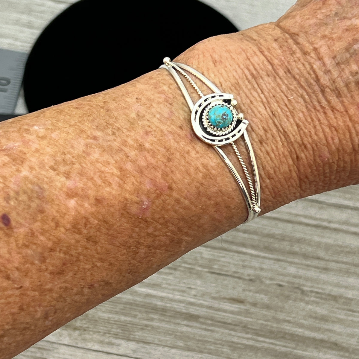 6 1/4" Kingman Turquoise Horseshoe Cuff Bracelet Sterling Silver Letricia Largo BR46