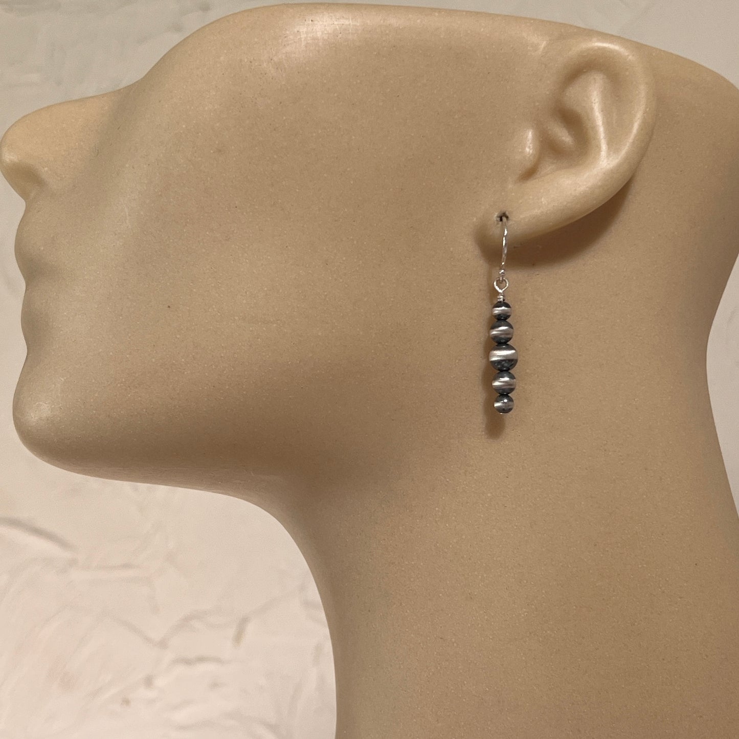 Graduated Sterling Silver Oxidized Pearl Earrings, Southwest Silver beads, Western 4mm 5mm 6mm