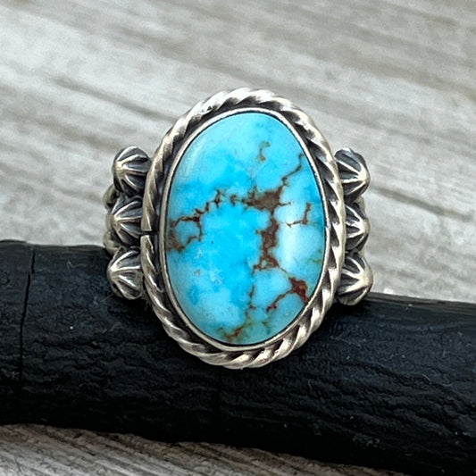 Size 7 Blue Kingman Turquoise Sterling Silver Ring Samuel Yellowhair Navajo