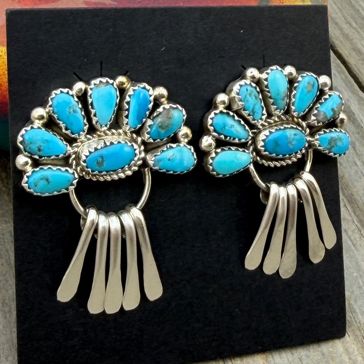 Turquoise Petit  Point Earrings Justina Wilson Sterling silver Navajo ER67