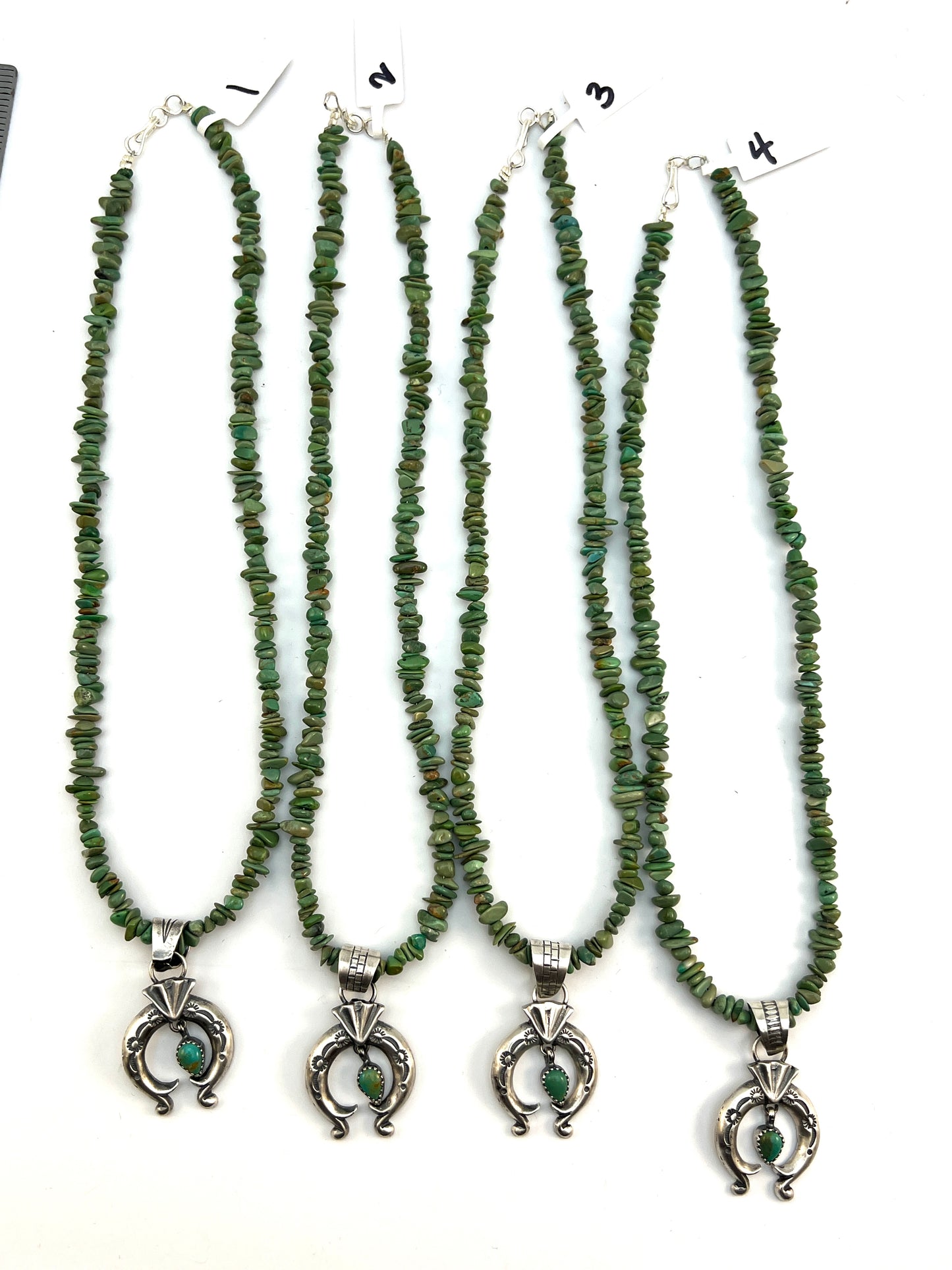 17" green turquoise nugget necklace Sterling silver naja pendant Navajo Sharon McCarthy 643