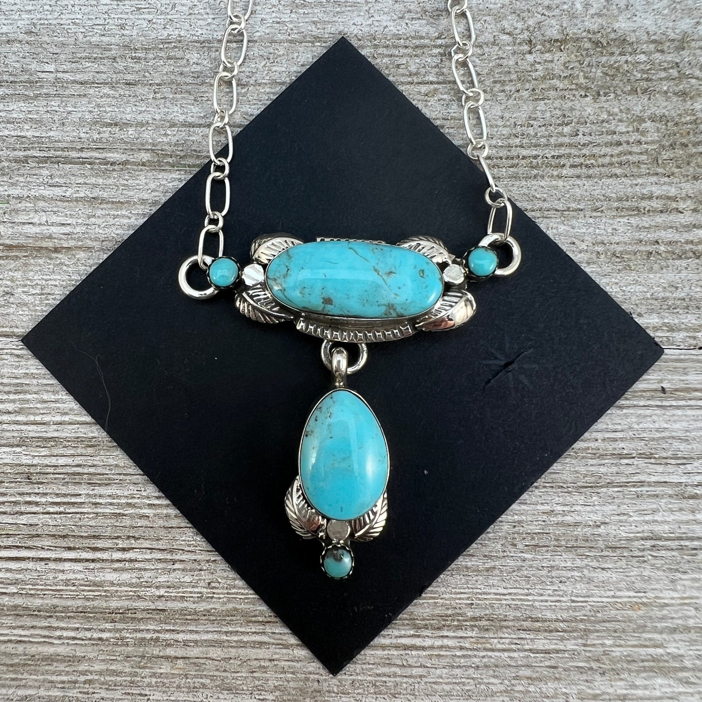 Light Blue Kingman Turquoise Drop 18" necklace, sterling silver Navajo handmade Emerson Delgarito