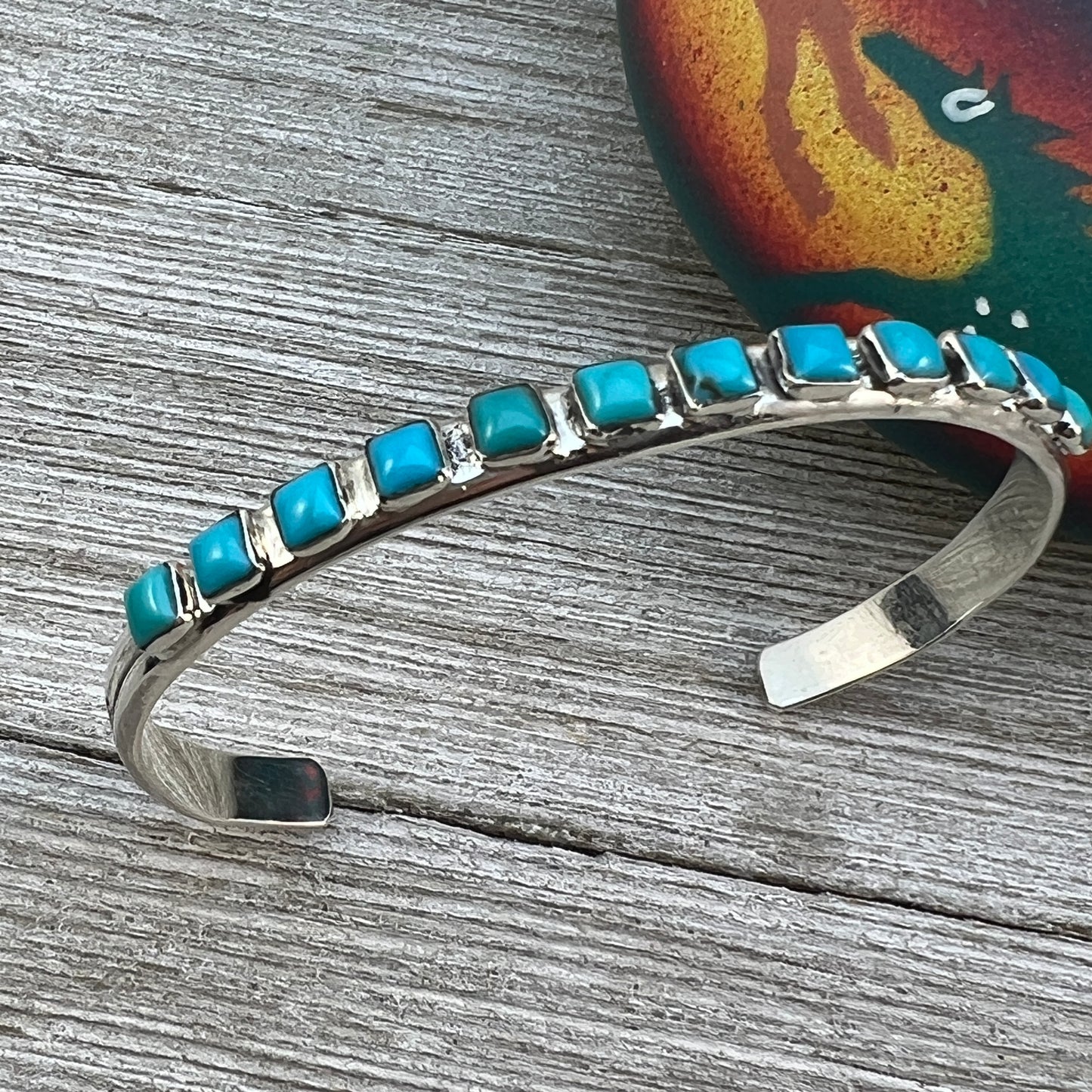 Skinny Turquoise stacker Cuff bracelet 2, Sterling Silver Navajo Bobby Platero BOHO