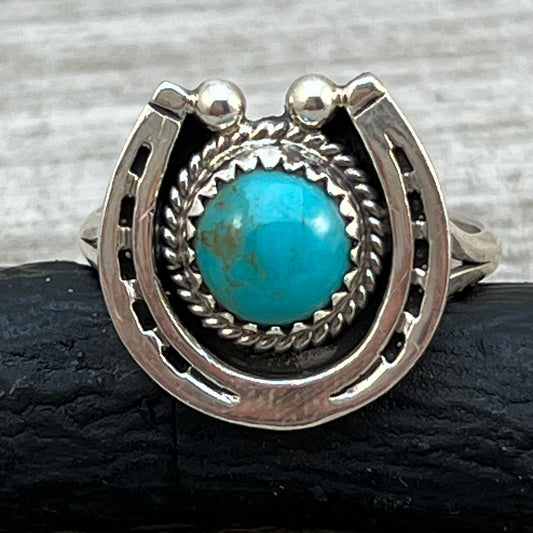 Size 9.5 Campitos Turquoise sterling silver horseshoe ring western equestrian jewelry Rodeo